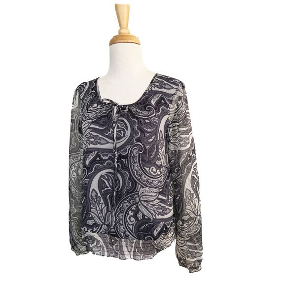 Allison Taylor Gray Paisley 100% Silk Blouse Size S - Picture 1 of 4